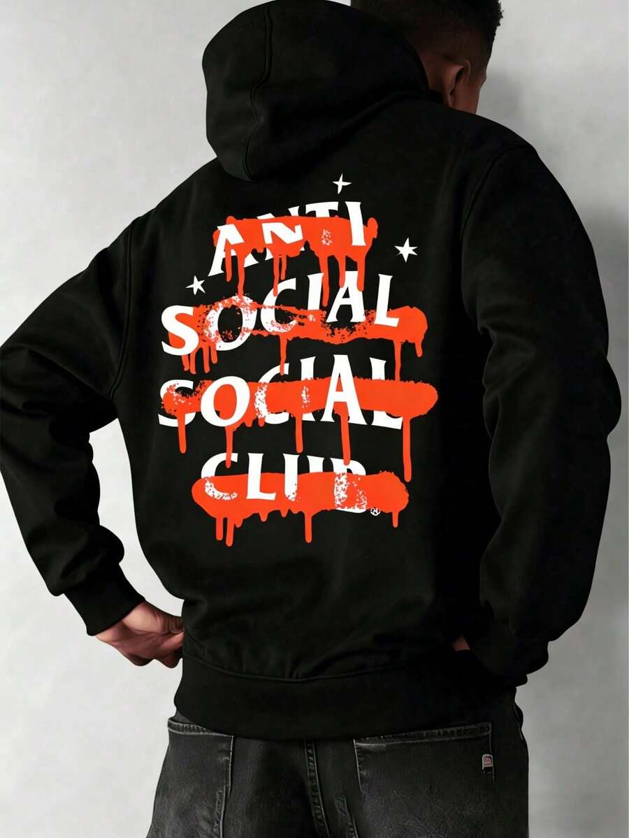 Hombre003-1 Sudadera Con Capucha De Cuello Redondo Para Hombre Con Estampado De Anti - Burdeos - Ver 1