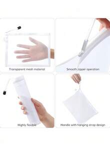 Transparent Mesh Zipper File Bag Organizer (3 Sizes), Waterproof Folder, Plastic Makeup Bag, Multi-Function File Organizer With White Edge, School Office Supplies Pencil Case Storage, Back To School Essential, File Organizer Gift Set, Suitable For Puzzles, Board Games, Multi-Function Travel Bag And Office Supplies (White),Back To School Season - Transparent Mesh File Bag - View 4