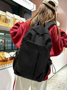 Multifunctional Lightweight Large Capacity Casual Backpack, Solid Black, Pure Polyester Fabric, Laptop And Daily Storage, Unisex, Suitable For All Seasons, Ideal For College, Commuting, Travel, Back To School - Multiple Styles - View 6