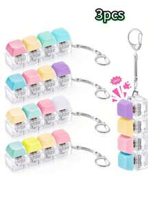 4-In-1 Mechanical Keyboard Keychain Relief Ornament, Adult Stress Relief Sound Clicker, Portable EDC Accessory, Anxiety Relief Desktop Decor For Office, Gaming & Leisure, Macaron Multi Color - Multicolor - View 8