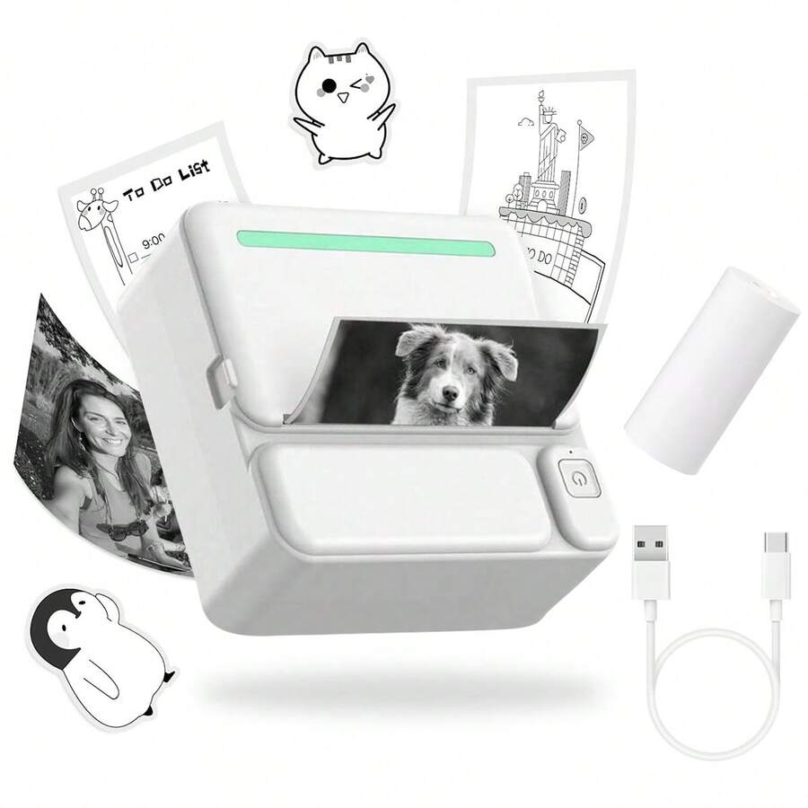 Mini Impresora, Impresora Térmica Portátil sin Tinta, Para Imágenes, Fotos, Notas de Estudio, Diarios, DIY, Compatible con iOS & Android