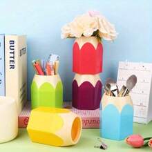 2pcs Colorful Pen Holders - Cute Desktop Storage Box, Random Color, PE Plastic Cup Design, With Box Stationery Organizer, Back To, First Day Of School - Multicolor - View 4