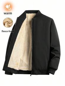 Men's Winter Minimalist Solid Color Thermal Lined Baseball Collar Jacket - Black - View 4