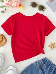 Versatile And Modern Casual T-Shirt For Girls With A Print Of The Phrase "My Grandmother Is My Best Friend". - 紅色 - 查看 3