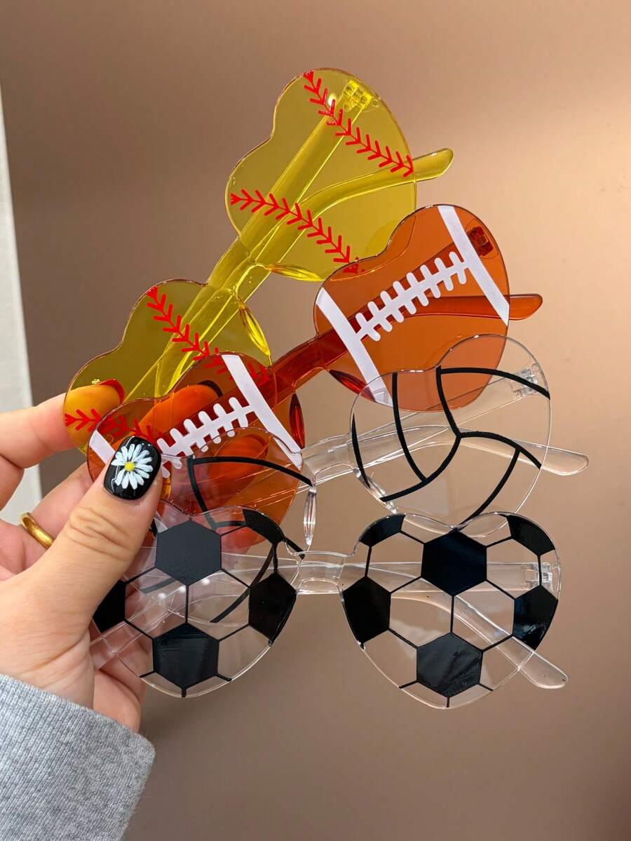 1 Pair Fun Ball-Shaped Heart-Shaped Fashion Glasses, Unisex, World Cup Football Basketball Baseball Rugby Baseball Fun Decorative Selfie Prop Fan Cheering Atmosphere Accessory - Multicolor - View 1