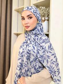 Spring/Summer New Lightweight Faux Pearl Chiffon Scarf With Leaf And Polka Dot Digital Print, Soft And Breathable Modest Headscarf Hijab Scarf Shawls - Multicolor - View 1