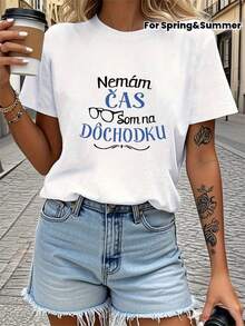 Camiseta de mujer "Nemám Čas Som Dôchodku" (No tengo tiempo para la jubilación) - Divertido eslogan de jubilación, manga corta, cuello redondo, estilo casual, ideal para primavera y verano, - Blanco - Ver 2