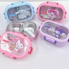 SANRIO 1個 Romi 900ml 卡通圖案防漏分格便當盒,不鏽鋼材質,耐用防摔,附餐具,開學必備,開學季與生日禮物,戶外野餐必需品 - 彩色 - 查看 4