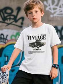 Camiseta casual de manga corta y cuello redondo con estampado, ideal para verano, para niños, niñas y adolescentes.Transpirable y absorbe la sudoración. - Blanco - Ver 1