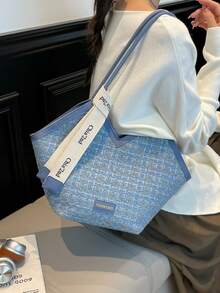 Dedoo Bolso de mano texturizado nuevo estilo europeo & americano versátil bolso de hombro de moda (Patrón de bufanda, estilo y color enviados al azar) - Azul - Ver 5