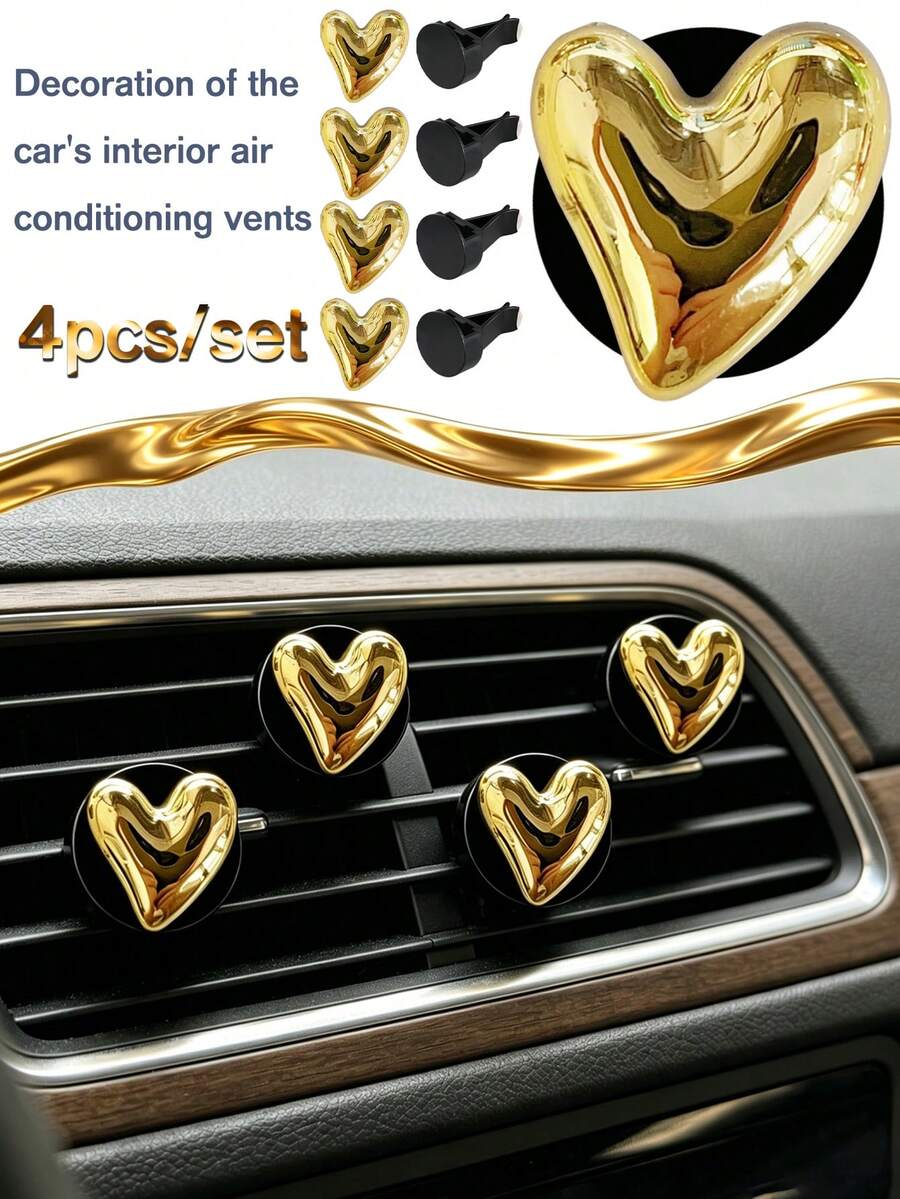 4 buah Klip Ventilasi Udara Berbentuk Hati, Aksesori Mobil Lucu, Diffuser Aromaterapi Kendaraan, Dekorasi Interior Mobil, Ornamen Ventilasi, Aksesori Mobil, Hadiah Liburan & Ulang Tahun (Bantalan Aroma Tidak Termasuk) - 4 Hati - View 1