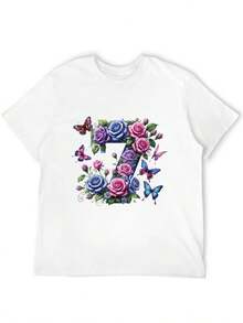 Camiseta de Mujer con Estampado de Energía Positiva - Diseño Floral y de Mariposas, Transpirable, 100% Casual, Cuello Redondo, Tallas 0XL-5XL, Cómoda para Todas las Temporadas, Camiseta de U - Blanco - Ver 4