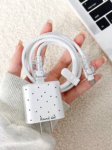 5件組黑色波點透明充電器保護套，相容20W Apple充電器，含全插頭保護蓋與線材套管，時尚實用、耐污防斷的充電線保護套與理線器，理想禮物選擇 - 彩色 - 查看 1