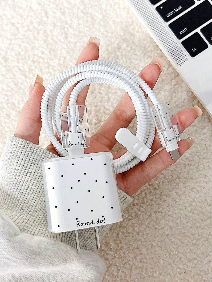 5件組黑色波點透明充電器保護套,相容20W Apple充電器,含全插頭保護蓋與線材套管,時尚實用、耐污防斷的充電線保護套與理線器,理想禮物選擇 - 彩色 - 查看 1