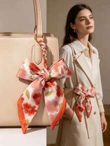 1 Stück Damen Schleifen Taschenanhänger Schlüsselanhänger, Blumenmuster Satinband Schleife Handtaschen Accessoire, geflochtener Riemen dekorativer Schlüsselring Anhänger, modischer ästhetischer Schal Schleife Ornament für Geldbörse Handtasche Rucksack Autoschlüssel, süßes mädchenhaftes Geschenk für Frauen Mädchen - Übersicht 5