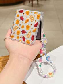 1PC Fashion Matte PC Material Simple And Cute Leaf Maple Leaf ElementFolding Phone Case, Paired With Same Color Bracelet, Can Protect And Prevent Falling For: SamsungGalaxy Zflip 3/Zflip 4/Zflip 5/Zflip 6/Zflip 7/Zflip 8/ Razr 60/ Razr 50/ Razr 70/Galaxy Z Flip7 FE - Clear - View 8