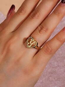 1pc Vintage Retro Nostalgic Fashion 26 Letter Adjustable Ring, Suitable As Party/Travel Gift For Couples - SJZ-085-gold - View 9