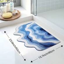 Blue Ocean Wave Bathroom Mat, Creative Nordic Style, Fluffy Soft Plush, Comfortable Foot Feel Faux Cashmere Soft Texture Mat, Non-Slip Bottom, Suitable For Versatile Soft Door Mat, Makeup Mat, Cozy Entryway Mat, Bathroom Bath Mat, Bathtub Mat, Home Bedroom, Bay Window Mat, Bedside Rug, Washing Machine Mat, Machine Washable. Note: There May Be Creases During Packaging And Shipping, The Product Is Printed With A White Bottom, Short Plush, Please Consider Carefully Before Purchasing. - Blue - View 8