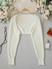 Autumn/Winter New Korean Style Sweet Casual Knit Vest Women's Gentle Style Short Cardigan Slimming Long Sleeve Shrug Daily Commute Versatile - Milky White - View 8