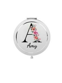 1 pieza Espejo compacto personalizado grabado en acero inoxidable, decorado con un patrón de flor de cumpleaños - Nombre personalizable, adecuado para mujeres, damas de honor, bodas, cumpleaños, Navidad, espejo de bolsillo elegante y portátil, regalo personalizado | Espejo de bolsillo exquisito | Accesorio grabado, cómodo y fácil de usar - Multicolor - Ver 20