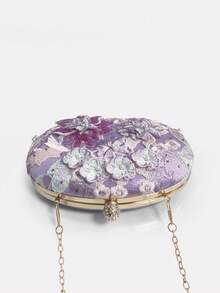 Damen Abend Clutch Tasche, ovale Hartschalen Rahmen Clutch, Vintage romantischer Feenstil, geeignet für Hochzeit, Cheongsam, Brautparty, zufällige Schnittposition - Mauve - Übersicht 6
