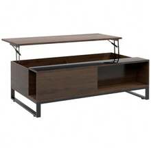 Coffee/Side Table With Lift Function, 102x58x35.5 Cm, Modern Sofa Table With Storage Space, Made Of Black Walnut Colored Steel. - 棕色 - 查看 4