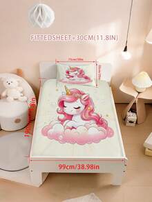 2/3PCS Cute Pink Unicorn Bedding Set For Girls Kids, Cartoon Unicorn On Cloud Print Fitted Sheet & Pillowcases, Magical Fantasy Themed Bed Set For Children, Teenagers, Adults, Boys And Girls Bedroom (Twin/Full/Queen/King Size) - Multicolor - View 8