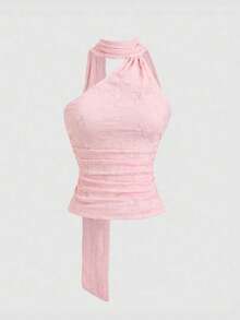 Romantic Chiffon Top For Women With Halter Neck And Open Back, Soft And Cool For Summer Beach - Rosa - View 1