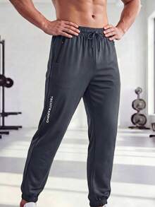 1 pieza Pantalones deportivos tipo jogger para hombre, adecuados para primavera y verano - Gris Oscuro - Ver 2