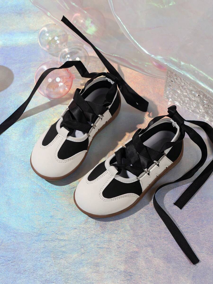 1 Pair Y2K Kawaii Ballet Style Satin Ribbon Lace-Up Ballet Flats, Girls ...