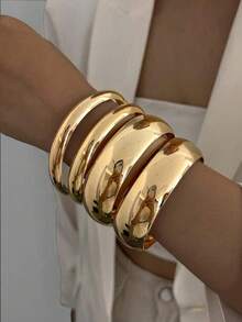 4 piezas de pulseras de estilo punk minimalista vintage, adecuadas para mujeres, conjunto de regalo de joyería de belleza eterna, para uso diario. Nota: la superficie de metal puede tener ligeros arañazos. - Dorado - Ver 5