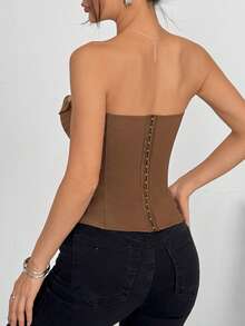Modern Plain Tray Top With Bow, Girl Style For European Street Looks - Brown - View 5