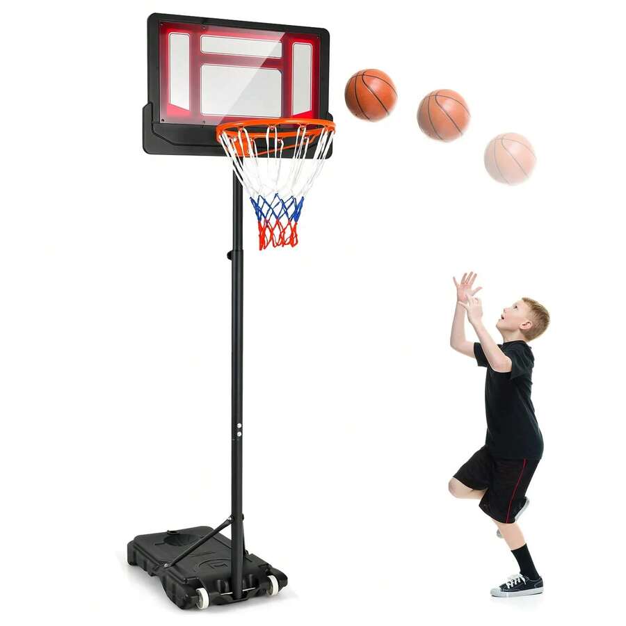 Portable Basketball Hoop, Basketball Goal With 4.3 FT-8.2 FT Adjustable Height - Blue+Black - View 1