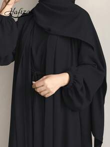 Bộ 2 món gồm áo choàng dài kiểu kimono kín đáo dành cho nữ (Abaya) và váy dài, không kèm khăn trùm đầu, màu đen, thích hợp cho mùa xuân. - màu đen - Xem 1