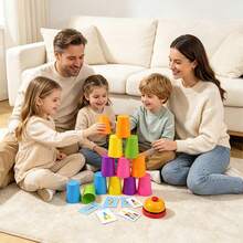 1 Set Juego de Apilamiento Rápido de Tazas, Juguete Interactivo de Apilamiento Rápido para Padres e Hijos, Incluye Tarjetas de Patrones y Campana, Juego de Mesa de Entrenamiento Lógico Educativo, Adecuado para Reuniones Familiares - Multicolor - Ver 8