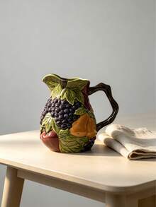 Silesian Style Handmade Ceramic Pot And Cup, Hand-Molded, Hand-Painted, Enhanced 3D Fruit Relief, Thick Texture Sculpted Grapevine, Cold Water Pitcher, Juice Pitcher, Tea Pot, Coffee Cup, Tea Cup, Milk Cup, Suitable For Daily Use And Gifts, Garden Parties, Family Gatherings - Multicolor - View 9