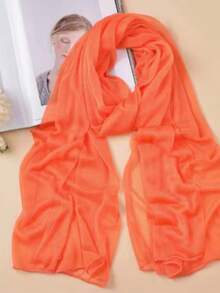 Pañuelo de algodón mercerizado de unicolor, bufanda larga - Naranja - Ver 2