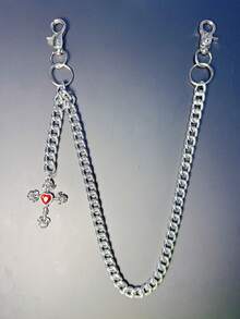 Cross Pants Chain Waist Chain Lobster Clasp Pendant Wallet Chain Vintage Chain Double Layer Chain Hip Hop Punk Jeans Chain Pocket Chain Men's Key Chain Multi- - Silver - View 1