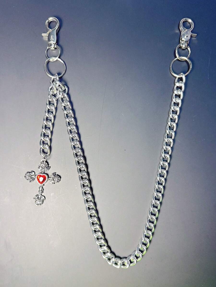 Cross Pants Chain Waist Chain Lobster Clasp Pendant Wallet Chain Vintage Chain Double Layer Chain Hip Hop Punk Jeans Chain Pocket Chain Men's Key Chain Multi- - Silver - View 1