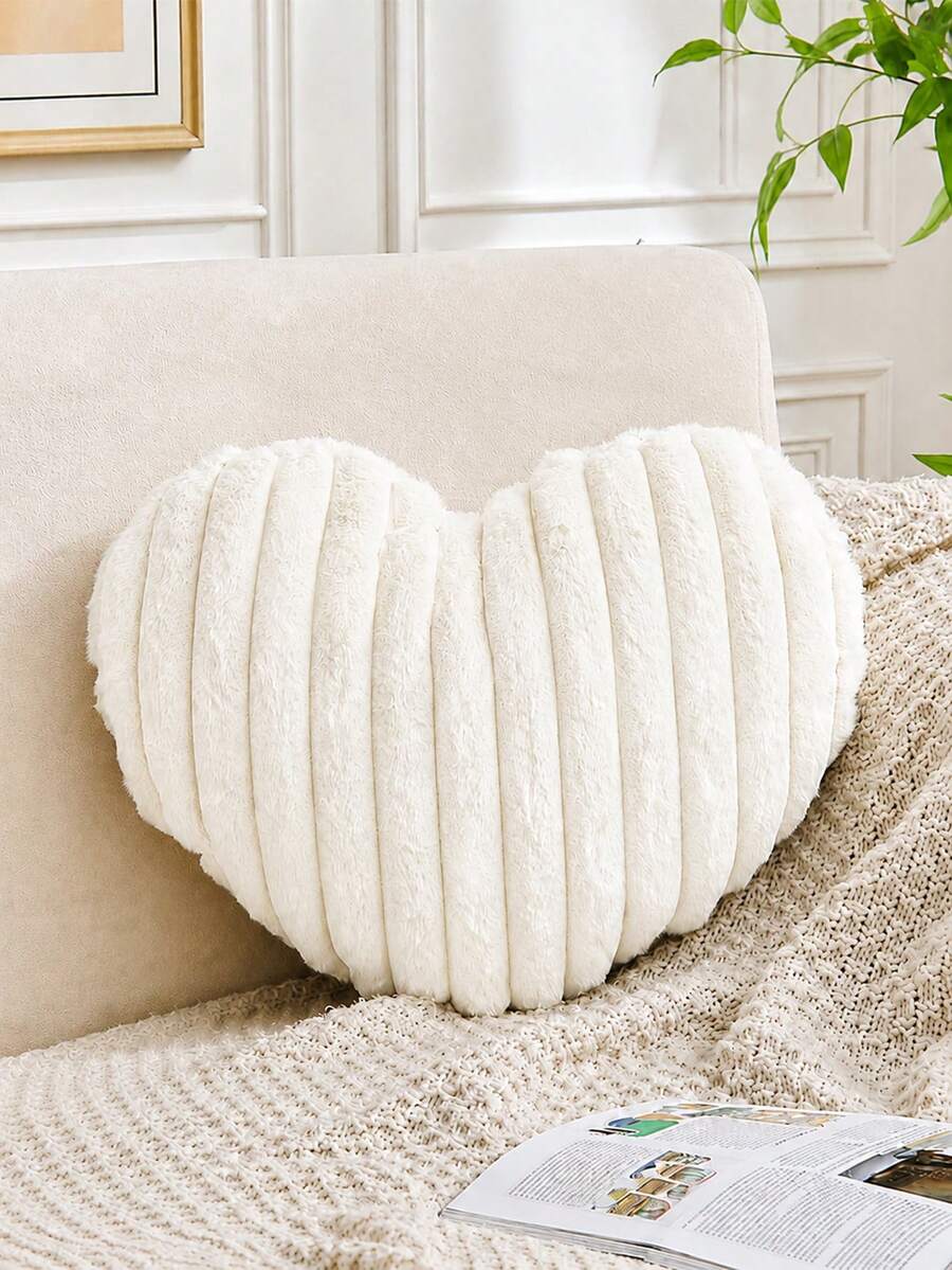 Herzförmiges Plüsch-Zierkissen, süßes dekoratives weiches flauschiges Kunstfell-Kissen für Sofa, Stuhl, Bett, Schlafzimmer, ästhetische Heimdekoration - Weiss - Übersicht 1