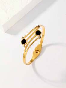 3pcs Minimalist Cold Style Gold-Plated Twisted Oval Thick Chain Silver Wrapped Chain Double Layer Black Round Zirconia Open Bangle Set Women's Daily Commute Street Wear Accessories - Multicolor - View 8
