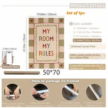 1pc Canvas Framed Wall Art Decor For Baby Room, "My Room, My Rules" Children's Theme Poster, Vintage Country Style Kids Bedroom Wall Decoration, Ready To Hang Framed Art, Suitable For Toddler Bedroom, Playroom, Teenager Corner, Imaginative Independent Space Theme Artwork, Vintage Style Kids Room Accent Decor, Kindergarten Decoration, Room Decor, Gift - Multicolor - View 18