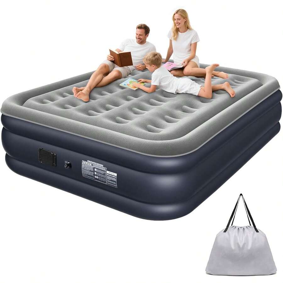 HEEDU Inflatable Mattress For Doubles With Built-In Rechargeable Electric Air Pump, 3-Minute Fast Inflation And Deflation, Inflatable Mattress For Home, Travel And Camping (Dark Blue) - Blue - View 1