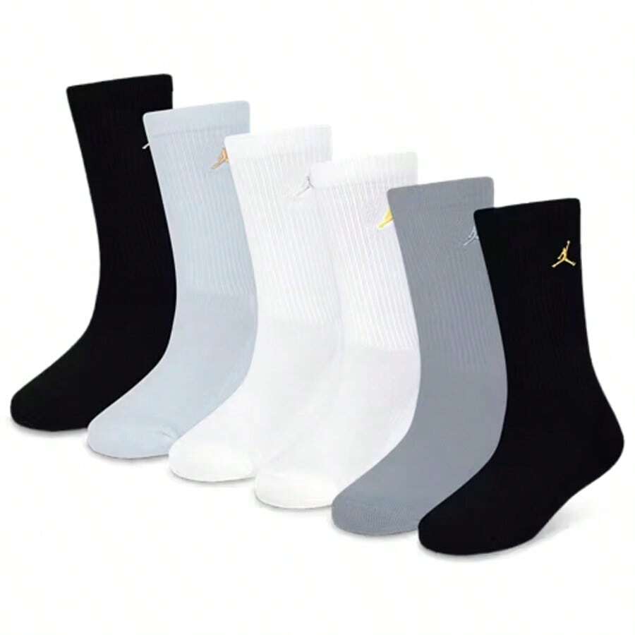 Nike Jordan Legend Crew Socks 6-Pack Boys' Grade School Gold/Grey/Black BJ0583-G0J - 白藍黑 - 查看 1