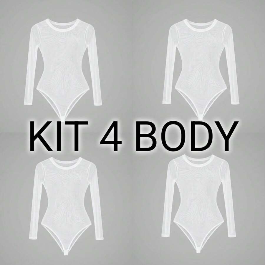 Basic Tulle Bodysuit With Long Sleeves - Fall/Winter 2025 Fashion - 4UN+WHITE - View 1