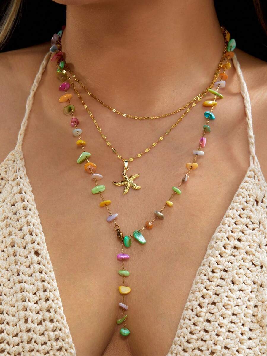 Summer Dopamine Colorful Beaded Creative Design Necklace - Women's Daily Versatile Layered Earrings - Multicolor - View 1