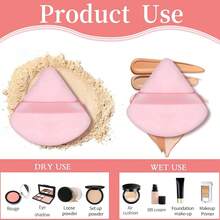 6/20/24/50/60/100 piezas Borla de polvo triangular, Borlas de polvo suelto para maquillaje, Borla de polvo fijador para maquillaje, Almohadillas de borla facial para polvo prensado, Aplicador de esponja de polvo para rostro y ojos (Rosa) - Rosa - Ver 3