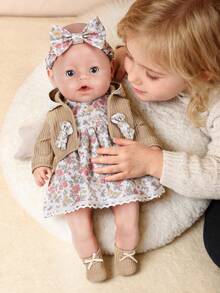 4PCS 16-18IN Children Doll Floral Dress Set Knit Cardigan + Headband + Socks (Multi-Color Optional) Children Fun Toy Doll Clothes Children Birthday Gift Gift For Kids Holiday Party Use Reborn Doll Realistic Doll Outfit (Doll Not Included) - Multicolor - View 10