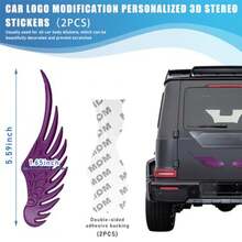 2PCS Angel Wings Car Stickers, 3D Alloy Metal Angel Hawk Eagle Wings Emblem Badge Decal, Anti-Collision Auto Body Logo Sticker, Universal Vehicle Exterior Decor Accessories - Purple - View 3