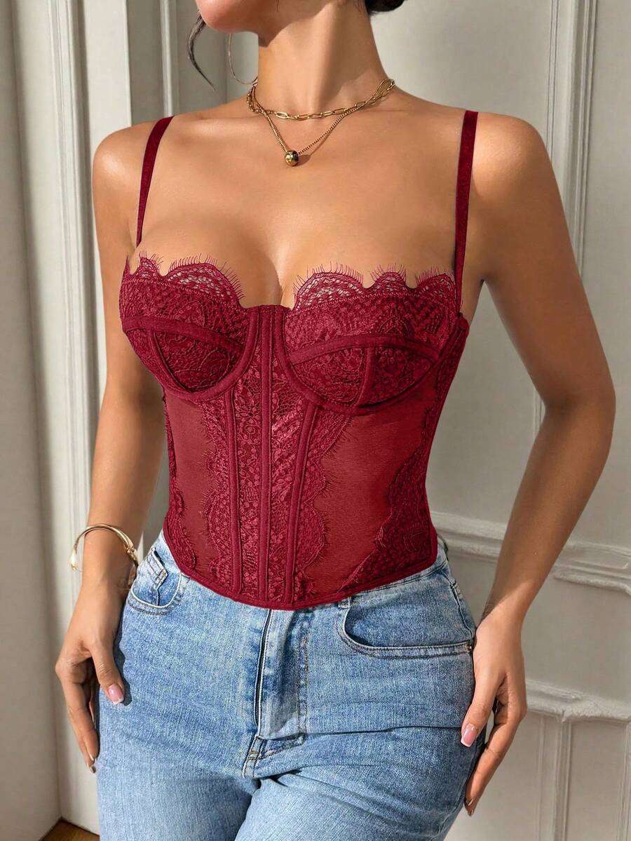 Fashionable Seamless Bra With Thin Straps, Sexy Strapless Tight Lace Crop Top - Hitam dan Putih - View 1